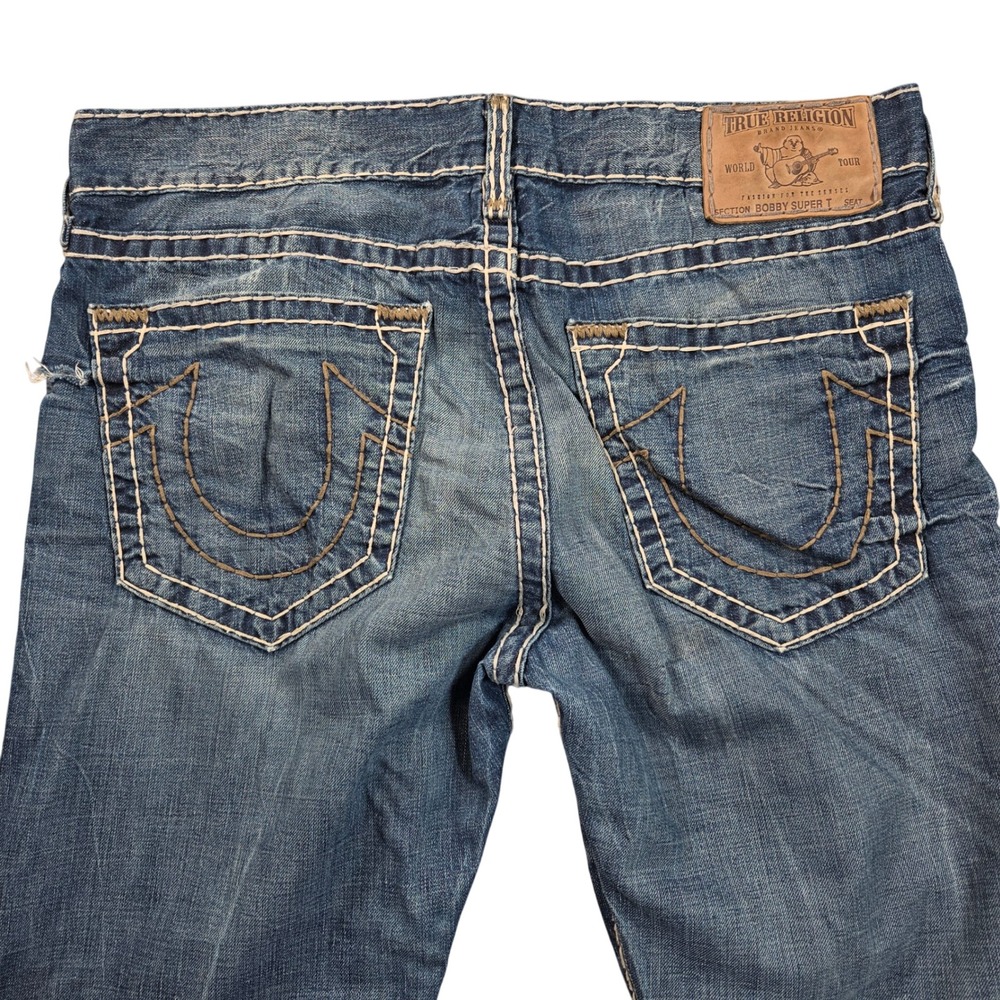 True Religion Bobby Super T Jeans Mens 36 Blue Contrast Stitch Straight Leg USA